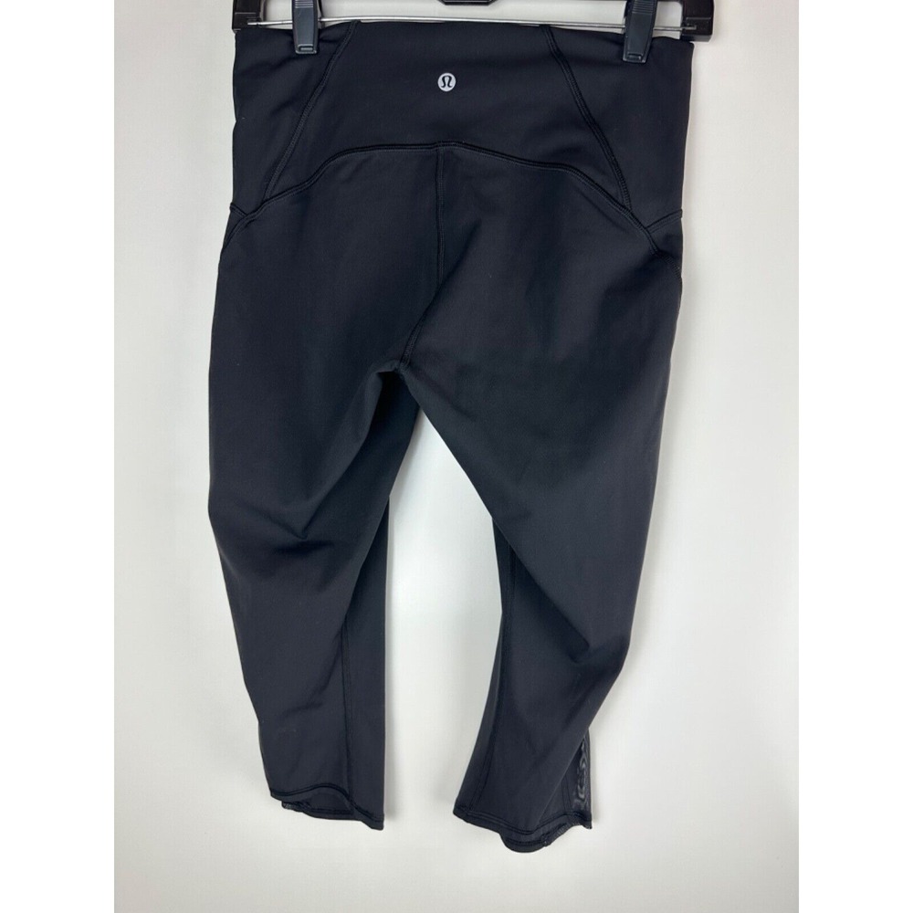Lululemon Train Times Crop 17" Leggings Black Mesh Panels Stretch Women's Size 8 - Picture 2 of 7
